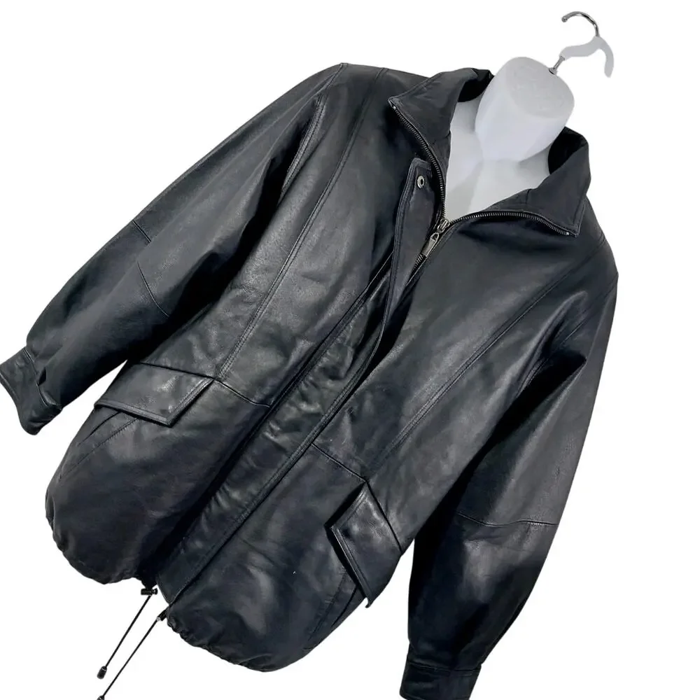 CROFT & BARROW! LUXE BLACK GENUINE LEATHER THERMAL LINED COAT, JACKET! SZ M